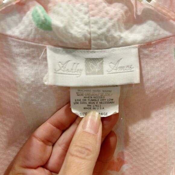 Ashley Ames VTG Waffle Belted Floral Striped Light Robe Lace Trim Pink Sz L - Picture 2 of 5